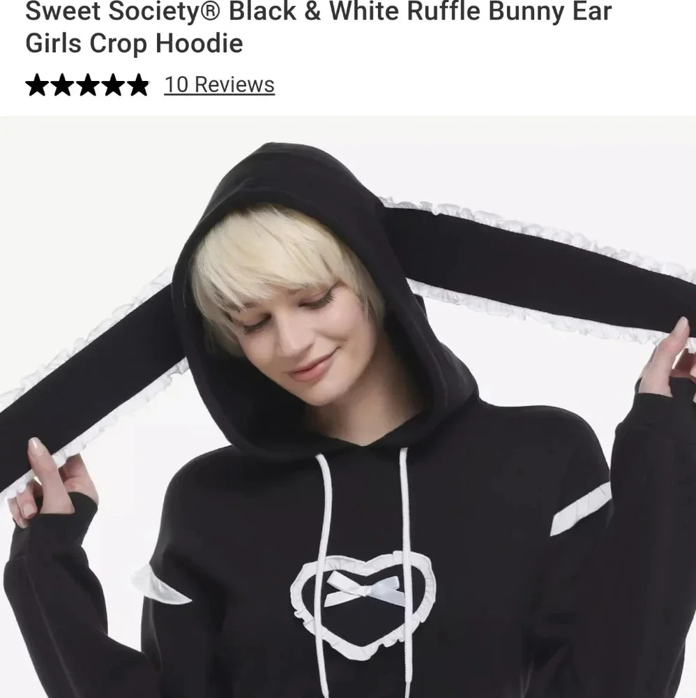 Sweet Society Black Ruffle Bunny-Ear Crop Hoodie